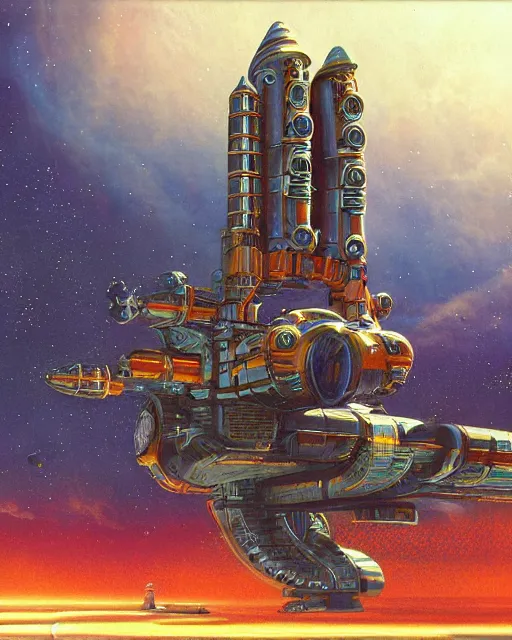 Image similar to pipe organ spaceship, hyper realistic, fantasy art, in the style of chris foss, intricate, hyper detailed, smooth