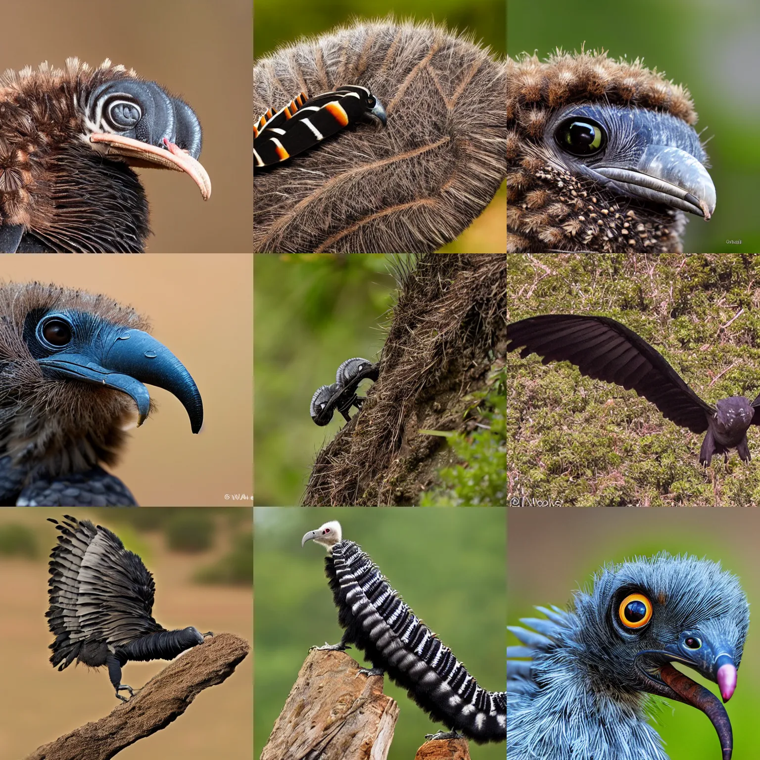 Prompt: a caterpillar-vulture, wildlife photography