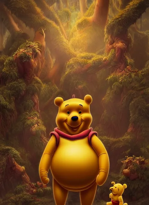 Image similar to winnie the pooh : : polished evil weta cyborg dictator china propaganda poster art president xi jinping : : disney pixar movie still photo : : hi - fructose, sci fi decadent highly - detailed digital painting, golden ratio, octane render, artstation, smooth, sharp focus, scott robertson, artgerm, mucha, loish, wlop : :