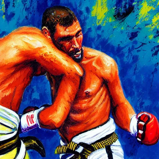 Image similar to painting of a bjj fighter, by leroy neiman