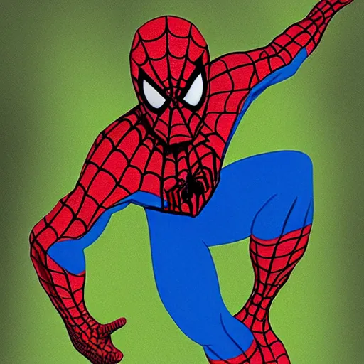 Image similar to spiderman with shrek, cave painting