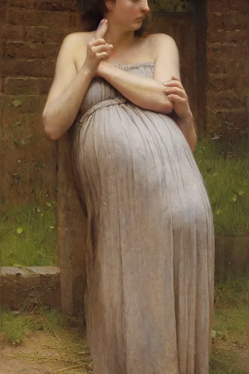 Image similar to starving pregnant woman, by Alyssa Monks, Edmund Blair Leighton