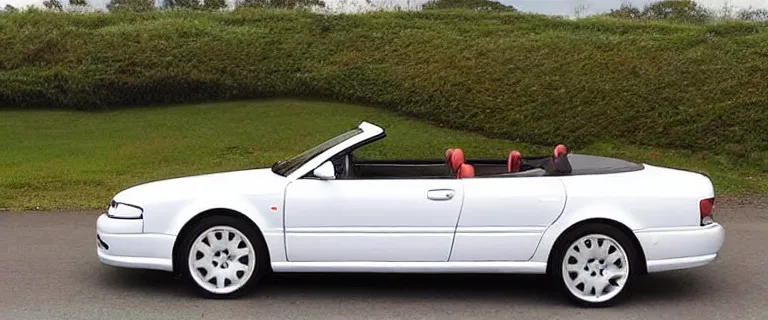 Image similar to Casablanca White Audi A4 B6 Avant Convertible (2002), red leather interior, created by Barclay Shaw