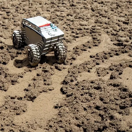 Prompt: robot play in mud