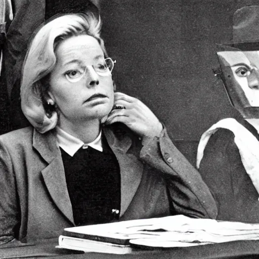 Prompt: liz cheney being judged at the nuremberg trials, artist norman rockwell,