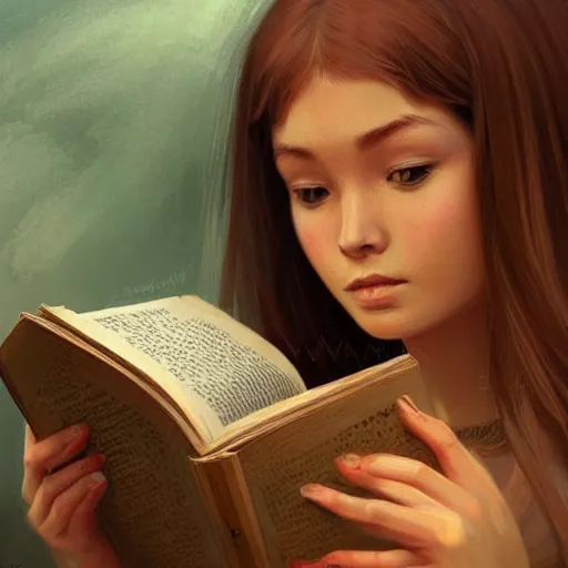 Image similar to village girl reading a book, cinematic, intricate, elegant, highly detailed, digital painting, artstation, concept art, smooth, sharp, focus, illustration, art by artgerm and Johfra Bosschart