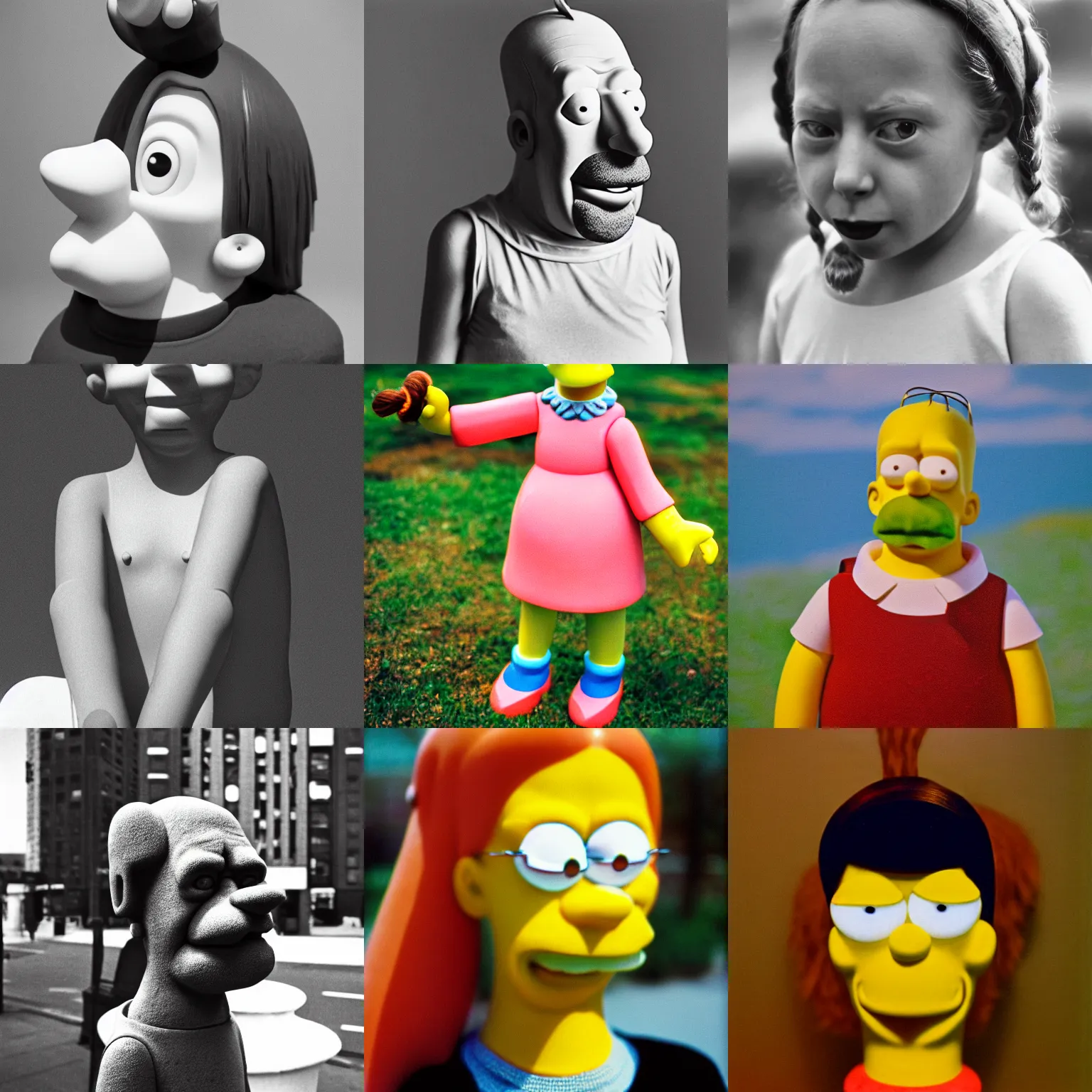 Prompt: Homer Simpson looking like Pippi longstocking, f2.8, 50mm, hyper realistic, film grain, 1960