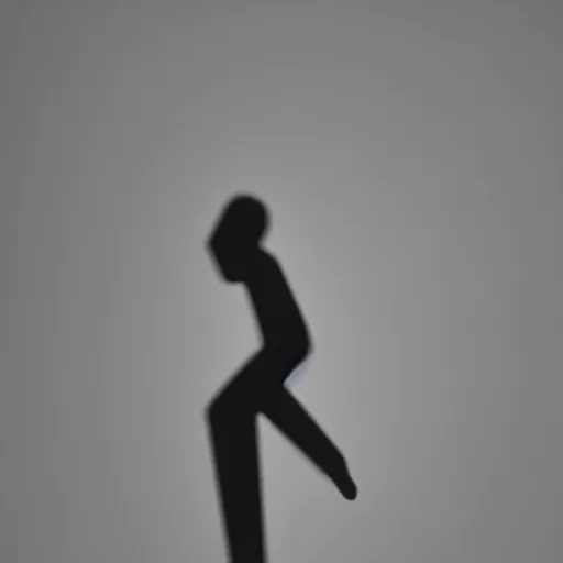 Image similar to a simple white human figure jumping, casting a soft shadow behind a light background, minimalistic art, beautiful, textured, baroque elements, trending on artstation, minimalism