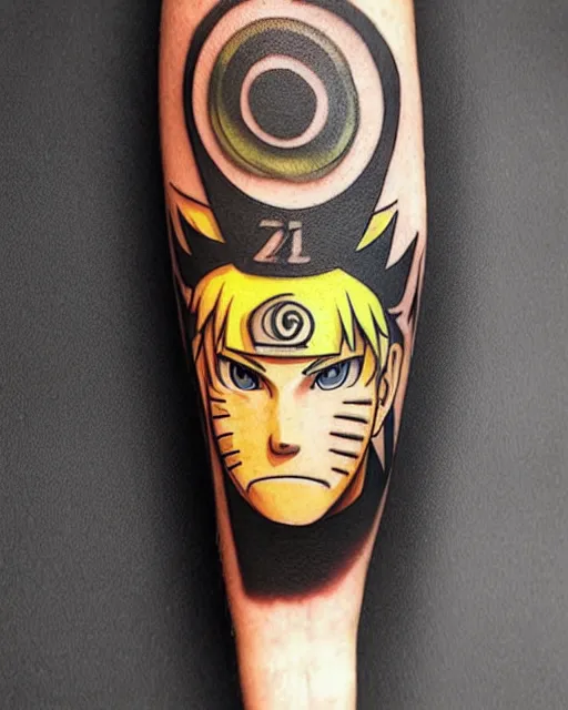 Image similar to creative double exposure effect tattoo design sketch of naruto uzumaki, realism tattoo, in the style of matteo pasqualin, amazing detail, sharp