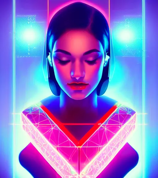 Image similar to symmetry!! latin princess of technology, solid cube of light, hard edges, product render retro - futuristic poster scifi, lasers and neon circuits, beautiful woman latin princess, intricate, elegant, highly detailed, digital painting, artstation, concept art, smooth, sharp focus, illustration, dreamlike, art by artgerm