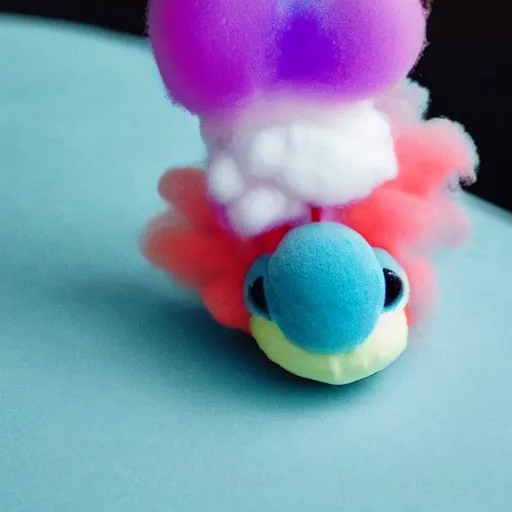 Prompt: photo of a cute caterpillar made of cotton candy that looks like a cute clown