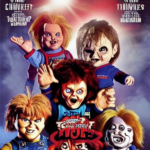 Image similar to Chucky the killer doll versus The Goonies movie poster