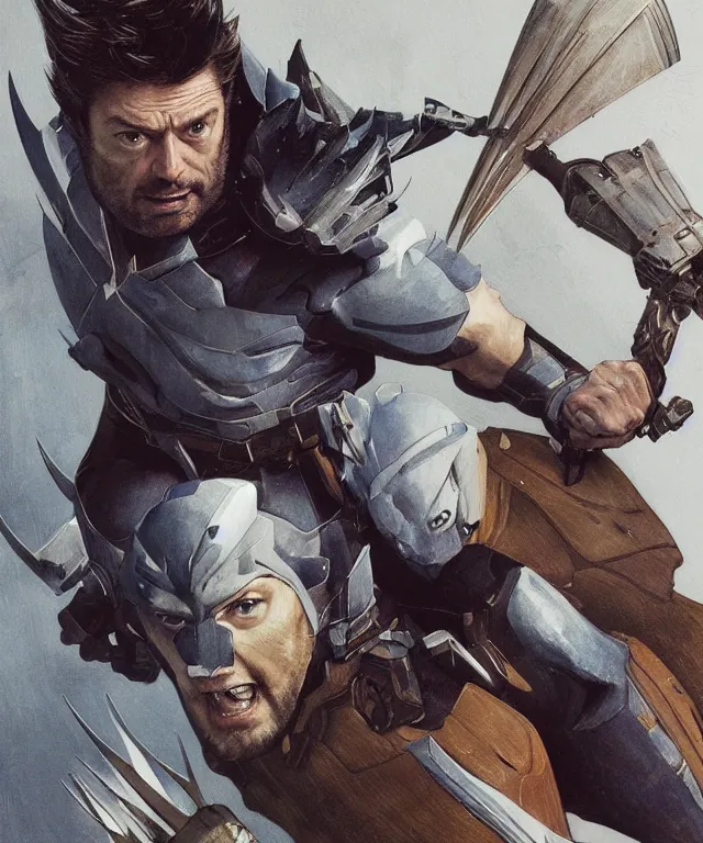 Image similar to Karl Urban as Wolverine, highly detailed, digital painting, artstation, concept art, smooth, sharp focus, illustration, ArtStation, art by artgerm and greg rutkowski and alphonse mucha and J. C. Leyendecker and Edmund Blair Leighton and Katsuhiro Otomo and Geof Darrow and Phil hale and Ashley wood and Ilya repin and Charlie Bowater