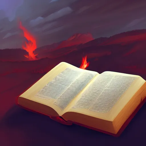 Image similar to white fire hovering over an open Bible icon, red back drop, cgsociety, artstationhq, digital art, detailed