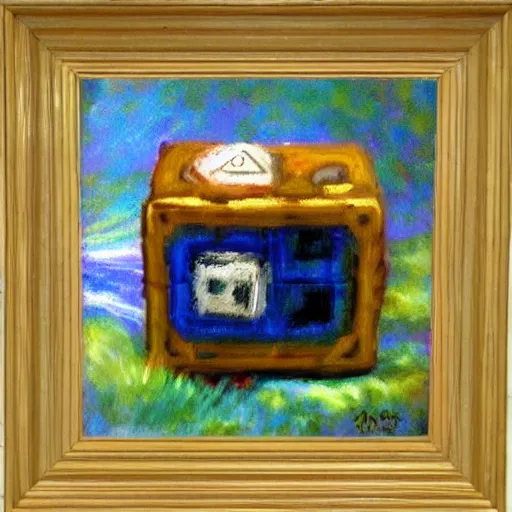 Prompt: beautiful impressionist painting of companion cube