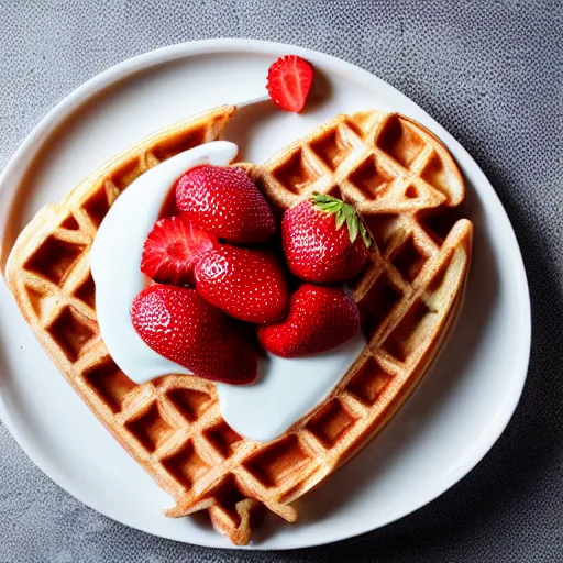 Prompt: photo of a waffle shaped like a heart with strawberries, studio lighting