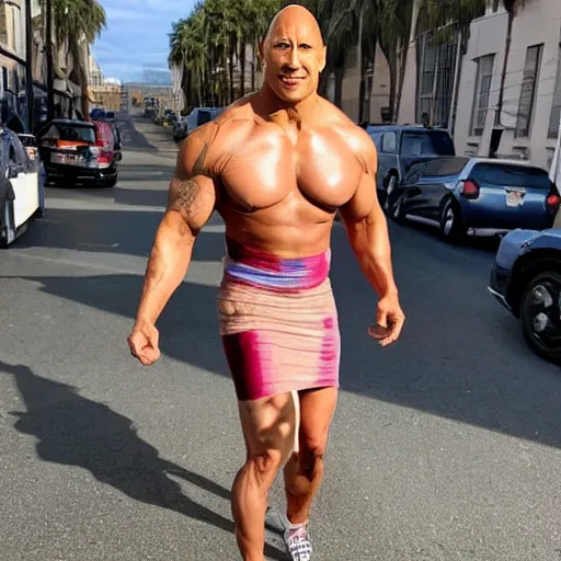 Prompt: Dwayne The Rock Johnson looking fabulous in a skimpy dress after her FTM surgery