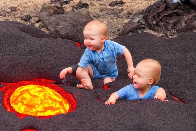 Image similar to toddlers playing in lava, 4k