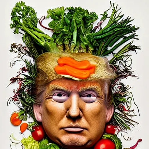 Prompt: donald trump made of vegetables, by giuseppe arcimboldo