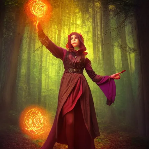 Image similar to female mage is casting a magic spell, fantasy, D&D, HDR, digital art , award winning photograph, 8k, Mucha style,