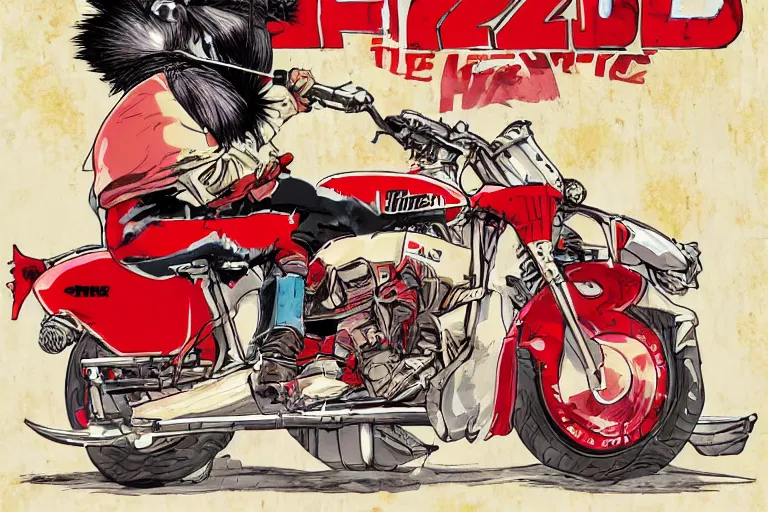 Image similar to pizza the hut, akira's motorcycle, gorillaz, poster, high quality