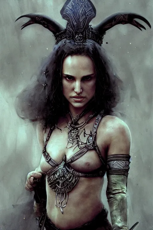 Image similar to young natalie portman, ultimate warrior, fighter, lord of the rings, tattoos, decorative ornaments, battle armor, omar ortiz, carl spitzweg, ismail inceoglu, vdragan bibin, hans thoma, greg rutkowski, alexandros pyromallis, perfect face, detailed, sharply focused, centered, rule of thirds, photorealistic shading