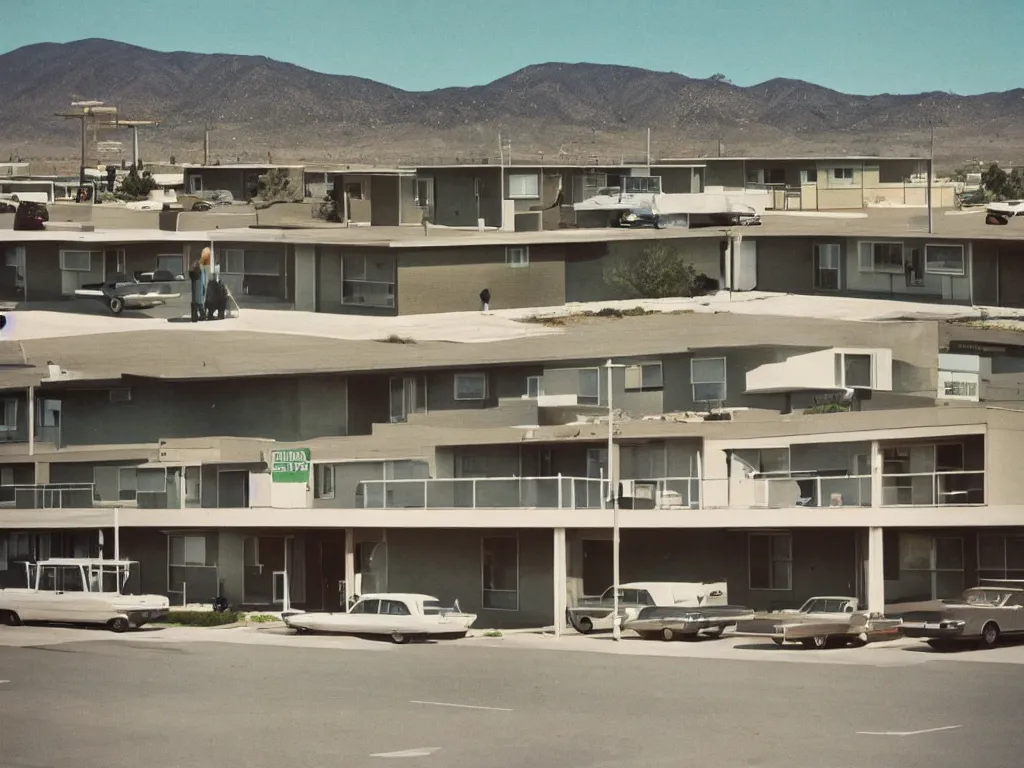 Image similar to a midcentury modern motel in reno nevada 1 9 6 7