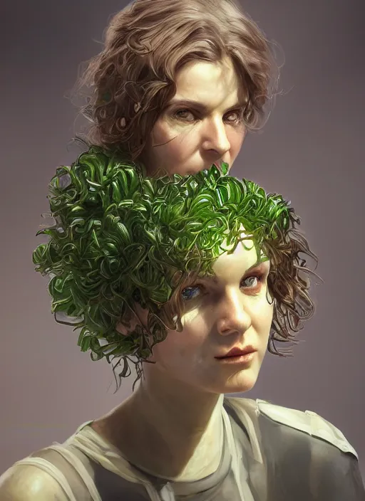 Image similar to biohazard portrait of brocoli hermione bioshock, au naturel, hyper detailed, digital art, trending in artstation, cinematic lighting, studio quality, smooth render, unreal engine 5 rendered, octane rendered, art style by klimt and nixeu and ian sprigger and wlop and krenz cushart