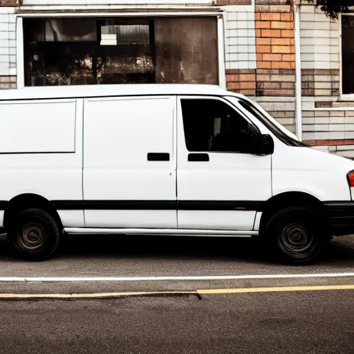 Image similar to A brown man parallel parks white work van, beeping, annoyed people