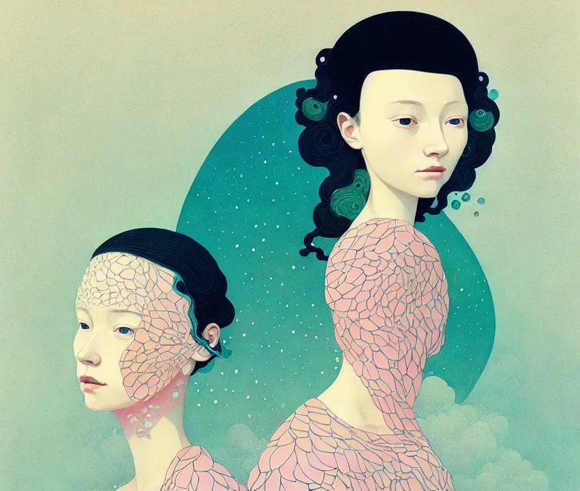 Image similar to portrait painting of a female, surrealism, children's illustration, aesthetically pleasing natural and pastel colors, art by victo ngai, portrait