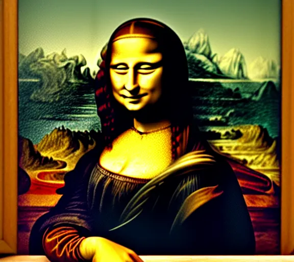 Image similar to A portrait of mona lisa smoking a giant joint, smoke, 8k, hyper-detailed, cinematic