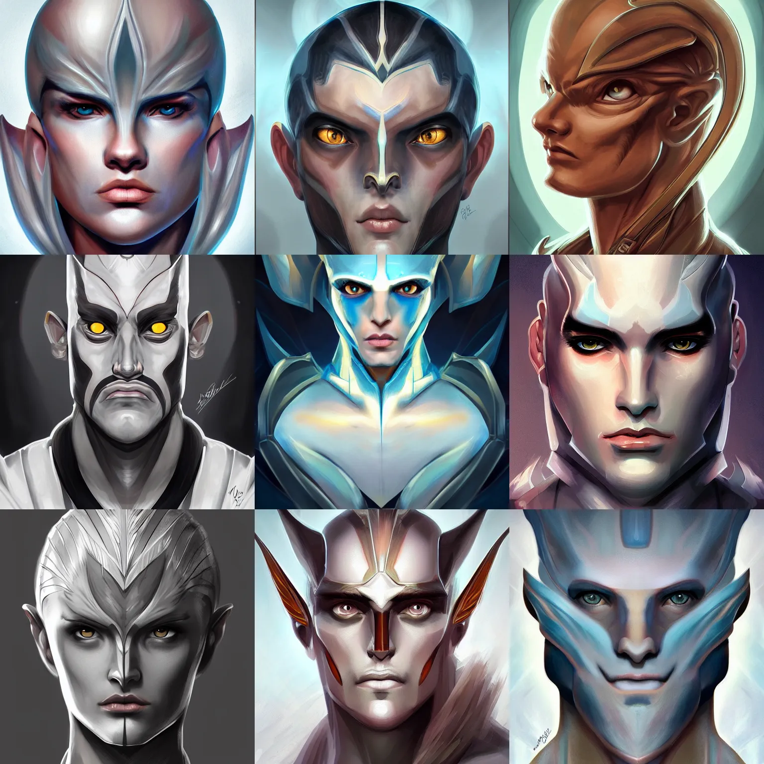 Prompt: symmetrical head - on character concept portrait, triton, digital painting, concept art, smooth, sharp focus, illustration, artgerm