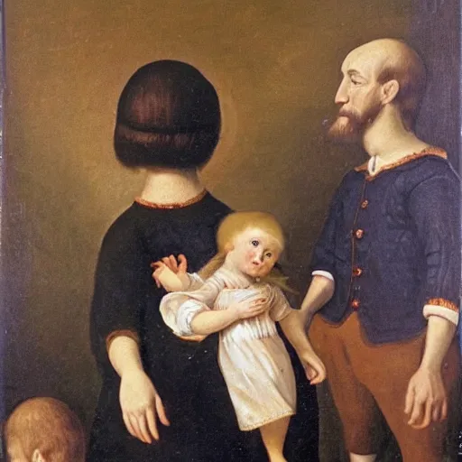 Prompt: the mother was great. she made even the giants look small. the giants were great. thou art tiny, like a little doll. dutch oil painting, extremely high quality