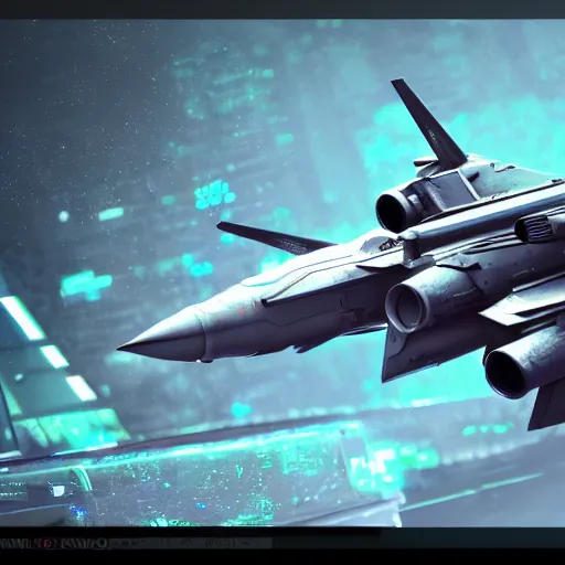 Prompt: cyberpunk concept inspired military jet, futuristic look, highly detailed body, very expensive, photorealistic camera shot, bright studio setting, studio lighting, crisp quality and light reflections, unreal engine 5 quality render, artstation