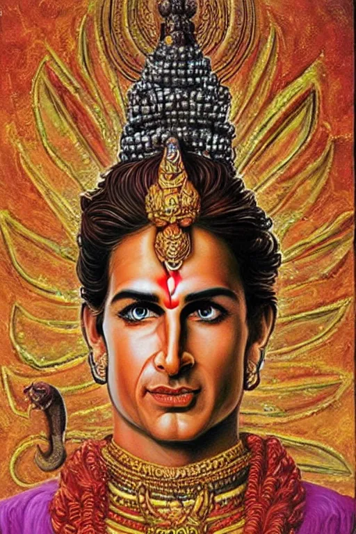 Image similar to Hindu God Vishnu Tom Cruise, hyperrealistic portrait