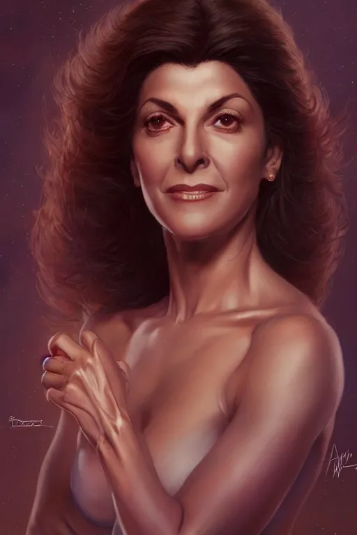 Prompt: Deanna Troi, Highly Detailed anatomy, only two hands, highly detailed, digital painting, artstation, concept art, smooth, sharp focus, illustration, Unreal Engine 5, 8K, art by art by artgerm and greg rutkowski and edgar maxence