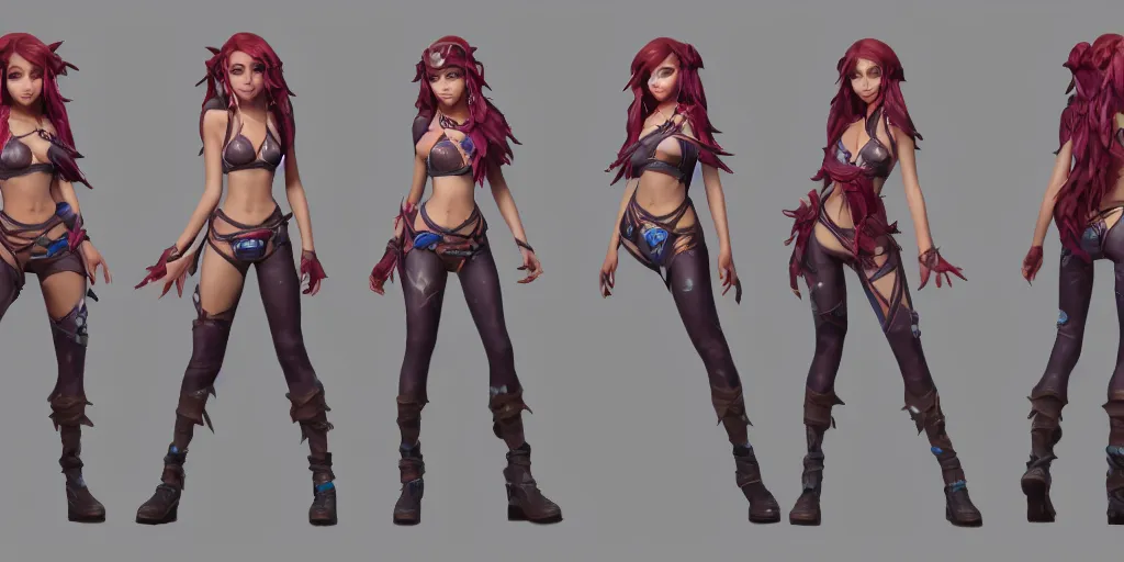 Image similar to Character sheet of gorgeous ocean song katarina (League of Legends). 3d render, octane render, game art, realistic, highly detailed, trending on artstation, 4k, trending on artstation, pixar, cgsociety, unreal engine 5, redshift render, trending on artstation, blender, behance, cg