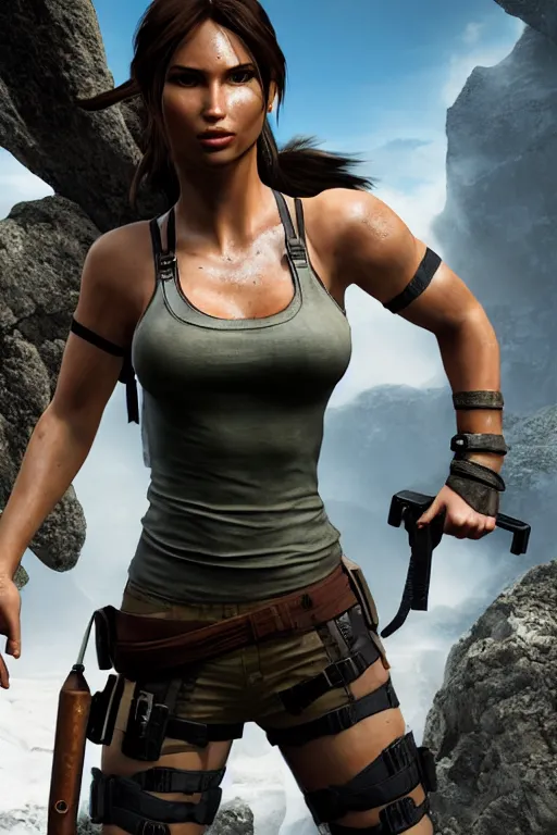 Prompt: Lara Croft as a DOA character, photorealism, full body, white ambient background, unreal engine 5, hyperrealistic, highly detailed, XF IQ4, 150MP, 50mm, F1.4, ISO 200, 1/160s, natural light, Adobe Lightroom, photolab, Affinity Photo, PhotoDirector 365, realistic