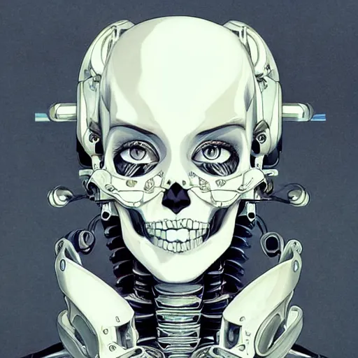 Image similar to anime manga skull portrait young woman skeleton, robot cyborg, intricate, elegant, highly detailed, digital art, ffffound, art by JC Leyendecker and sachin teng