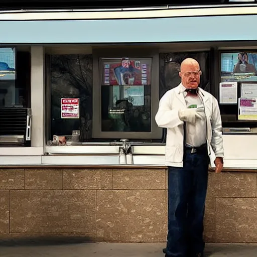 Prompt: Walter White at McDonald's, photo