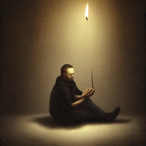 Prompt: A man sits in a dark and gloomy room, the only light is a flickering jittery candle, he writes by the candle in a journal, in a gothic and atmospheric style, artstation digital art, trending on artstation, artstationHQ, artstationHD.