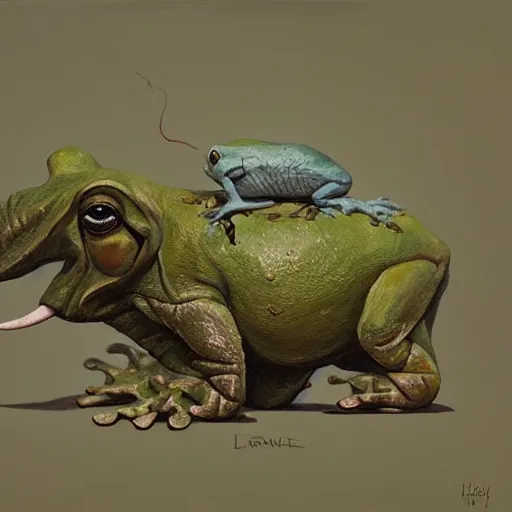 Image similar to frog - elephant creature, oil painting by loundraw