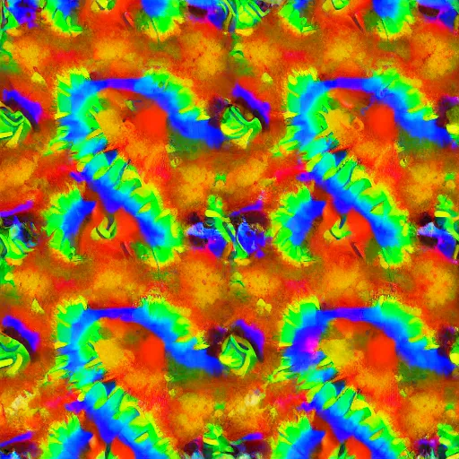 Prompt: colorful 3 d autostereogram illusion puzzle with psychedelic mushrooms dancing among a tie dye desert of peyote | symmetrical seamless tile