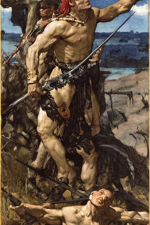 Image similar to henry rollins as a barbarian king of war, god of the wild, silk dress by edgar maxence and caravaggio and michael whelan and delacroix