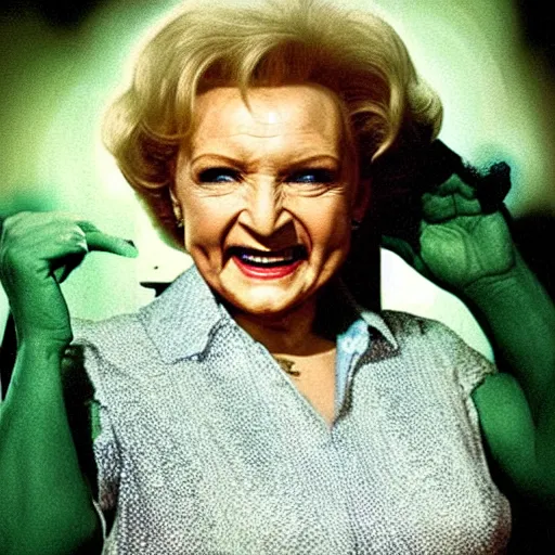 Prompt: betty white as the incredible hulk