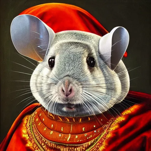 Image similar to renaissance portrait painting of a chinchilla in a suit of armor, artstation, highly detailed