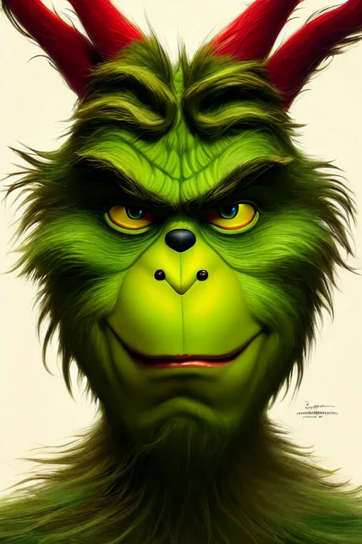 Prompt: symmetry!! intense fanart of 3 / 4 front pose of the grinch, protagonist, intricate,, highly detailed, my rendition, digital painting, artstation, concept art, perfect, smooth, sharp focus, illustration, art by artgerm and greg rutkowski and alphonse mucha