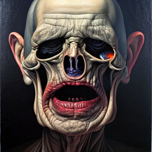 Prompt: ethos of ego, mythos of id, monsters of madness. by robert bechtle, hyperrealistic photorealism acrylic on canvas, resembling a high - resolution photograph