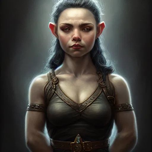 Prompt: portrait of a beautiful cute strong brave realistic! female gnome engineer, textured black hair undercut, d & d, micro detail, intricate, elegant, highly detailed, centered, rule of thirds, artstation, sharp focus, illustration, artgerm, tomasz alen kopera, donato giancola, wlop