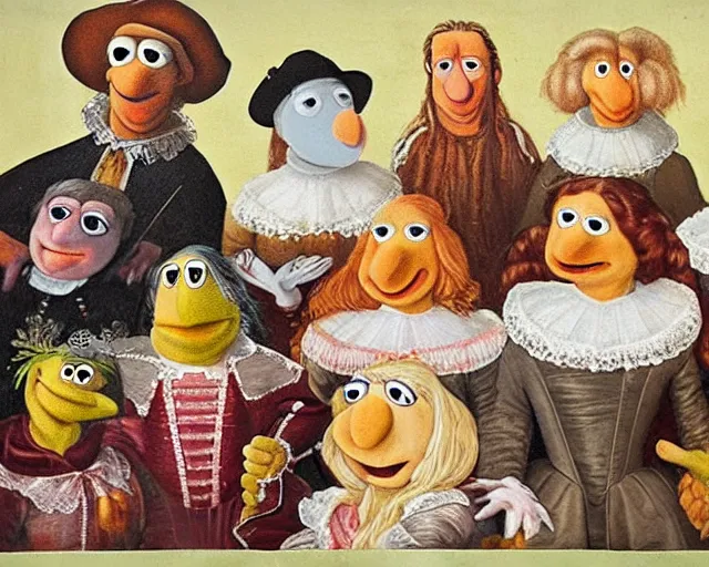 Image similar to a 1 6 0 0 s painting of the muppets